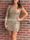 Sheath/Column One Shoulder Sequined Short/Mini Short Prom Dresses With Split Front #Favs020020109948