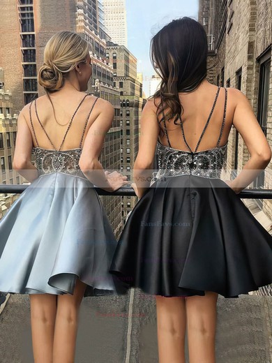 A-line V-neck Silk-like Satin Short/Mini Beading Short Prom Dresses #Favs020020109033