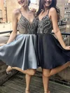 A-line V-neck Silk-like Satin Short/Mini Beading Short Prom Dresses #Favs020020109033