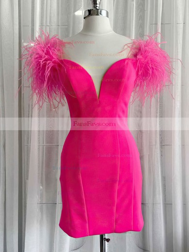 Sheath/Column Off-the-shoulder Stretch Crepe Short/Mini Short Prom Dresses With Feathers / Fur #Favs020020110715