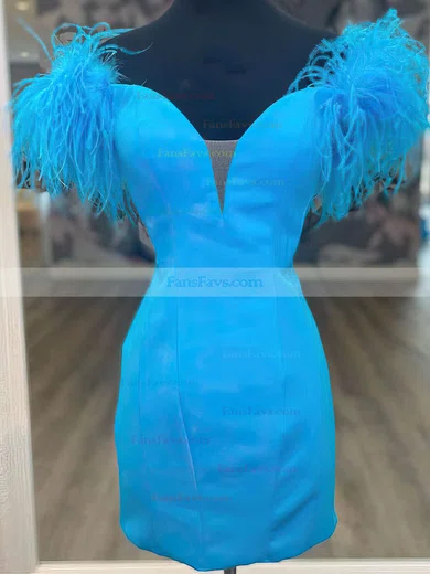 Sheath/Column Off-the-shoulder Stretch Crepe Short/Mini Short Prom Dresses With Feathers / Fur #Favs020020110715