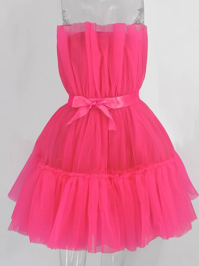A-line Strapless Tulle Short/Mini Short Prom Dresses With Sashes / Ribbons #Favs020020109949
