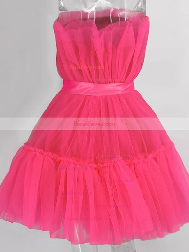 A-line Strapless Tulle Short/Mini Short Prom Dresses With Sashes / Ribbons #Favs020020109949