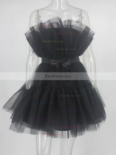 A-line Strapless Tulle Short/Mini Short Prom Dresses With Sashes / Ribbons #Favs020020109949