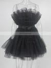 A-line Strapless Tulle Short/Mini Short Prom Dresses With Sashes / Ribbons #Favs020020109949