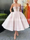 Ball Gown Strapless Satin Tea-length Short Prom Dresses With Pockets #Favs020020111348