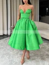 Ball Gown V-neck Satin Tea-length Short Prom Dresses With Pockets #Favs020020111349
