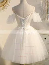 A-line Off-the-shoulder Tulle Short/Mini Short Prom Dresses With Lace #Favs020020109953