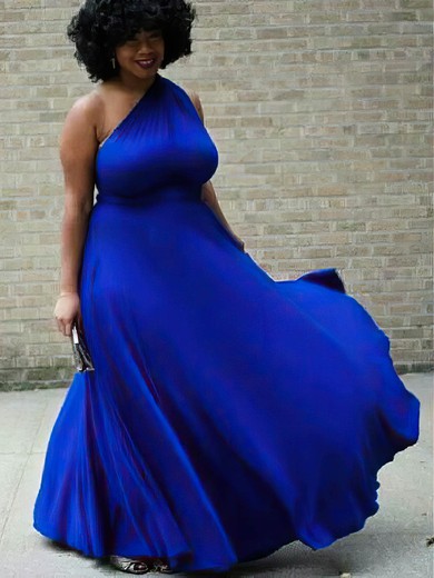 A-line One Shoulder Silk-like Satin Floor-length Draped prom dress #Favs020106003
