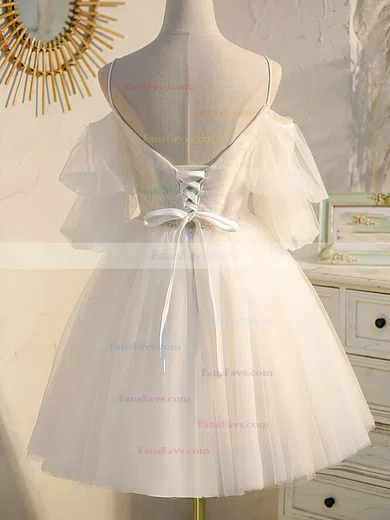 A-line Off-the-shoulder Tulle Short/Mini Short Prom Dresses With Lace #Favs020020109954