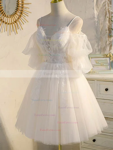 A-line Off-the-shoulder Tulle Short/Mini Short Prom Dresses With Lace #Favs020020109954