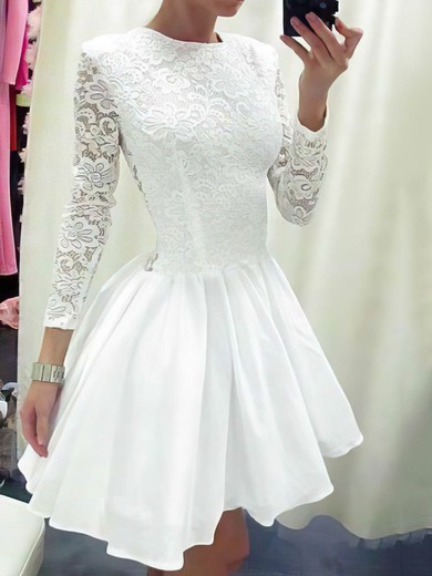A-line Scoop Neck Lace Chiffon Short/Mini Short Prom Dresses #Favs020020109041