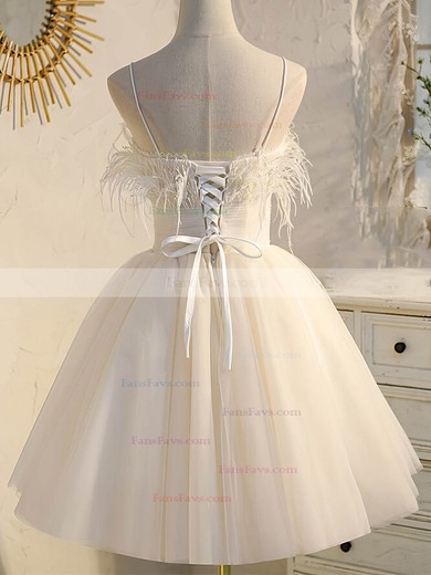 A-line Square Neckline Tulle Short/Mini Short Prom Dresses With Feathers / Fur #Favs020020109955