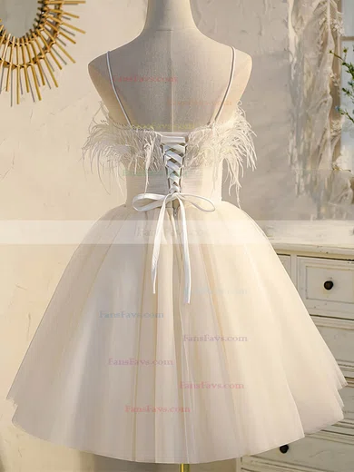 A-line Square Neckline Tulle Short/Mini Short Prom Dresses With Feathers / Fur #Favs020020109955