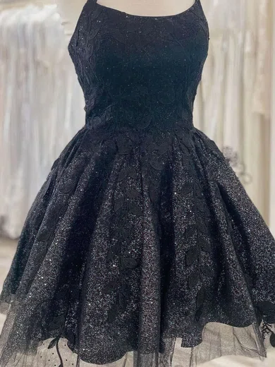 A-line Scoop Neck Glitter Short/Mini Short Prom Dresses With Lace #Favs020020110724