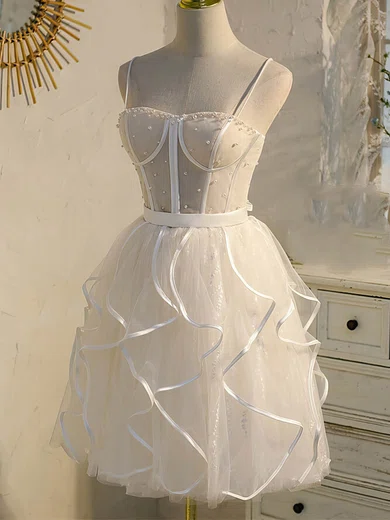 A-line Square Neckline Tulle Short/Mini Short Prom Dresses With Pearl Detailing #Favs020020109956