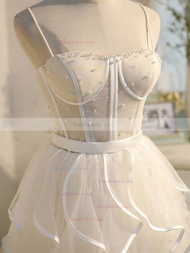 A-line Square Neckline Tulle Short/Mini Short Prom Dresses With Pearl Detailing #Favs020020109956