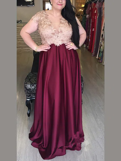 A-line V-neck Silk-like Satin Floor-length Beading prom dress #Favs020106024