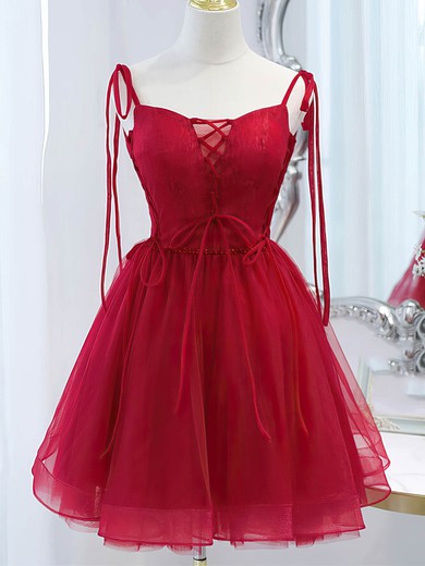 A-line Square Neckline Tulle Short/Mini Short Prom Dresses With Sashes / Ribbons #Favs020020109957