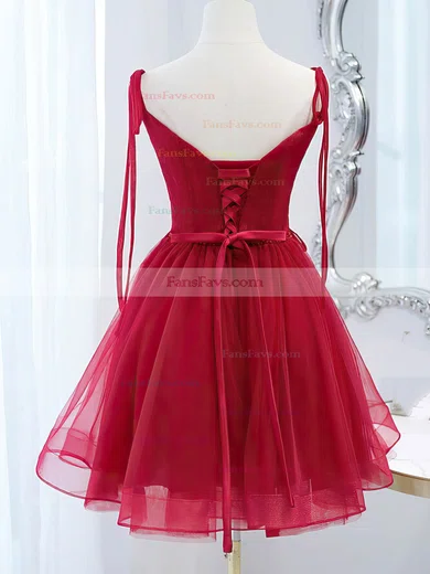 A-line Square Neckline Tulle Short/Mini Short Prom Dresses With Sashes / Ribbons #Favs020020109957