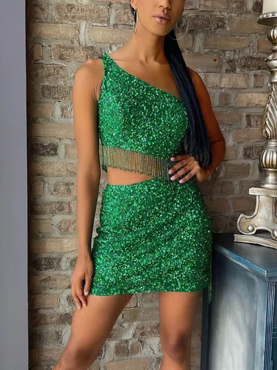 Sheath/Column One Shoulder Sequined Short/Mini Short Prom Dresses With Beading #Favs020020110726