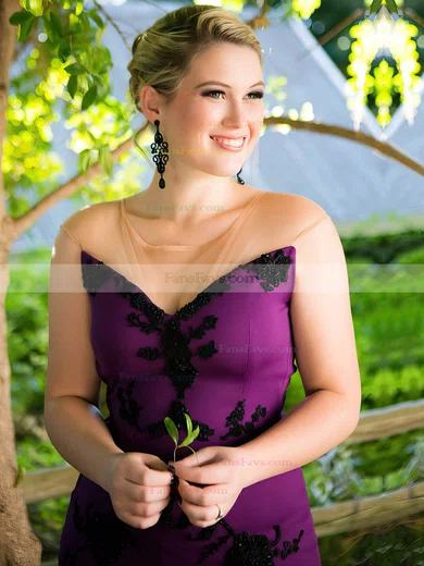 Sheath/Column Scoop Neck Silk-like Satin Floor-length Appliques Lace prom dress #Favs020106027