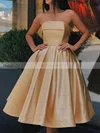 A-line V-neck Satin Tea-length Short Prom Dresses With Pockets #Favs020020111359