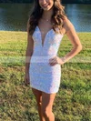 Sheath/Column V-neck Sequined Short/Mini Short Prom Dresses #Favs020020109960
