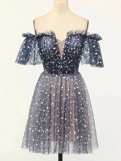 A-line Off-the-shoulder Tulle Short/Mini Short Prom Dresses With Ruffles #Favs020020109961