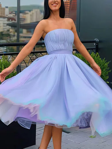 A-line Strapless Chiffon Tea-length Short Prom Dresses #Favs020020111361