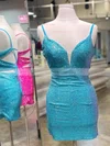 Sheath/Column V-neck Silk-like Satin Short/Mini Short Prom Dresses With Beading #Favs020020109962