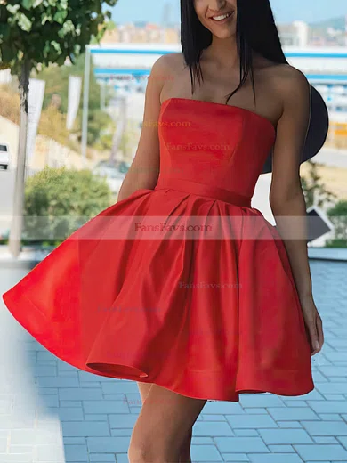 A-line Strapless Satin Short/Mini Short Prom Dresses #Favs020020111362