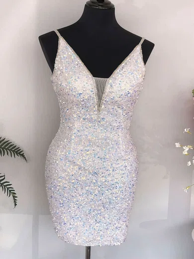 Sheath/Column V-neck Sequined Short/Mini Short Prom Dresses #Favs020020109963