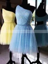 A-line One Shoulder Tulle Short/Mini Short Prom Dresses #Favs020020111363