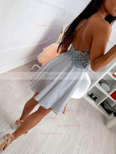 A-line Scoop Neck Lace Chiffon Short/Mini Appliques Lace Short Prom Dresses #Favs020020109050