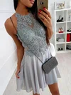 A-line Scoop Neck Lace Chiffon Short/Mini Appliques Lace Short Prom Dresses #Favs020020109050