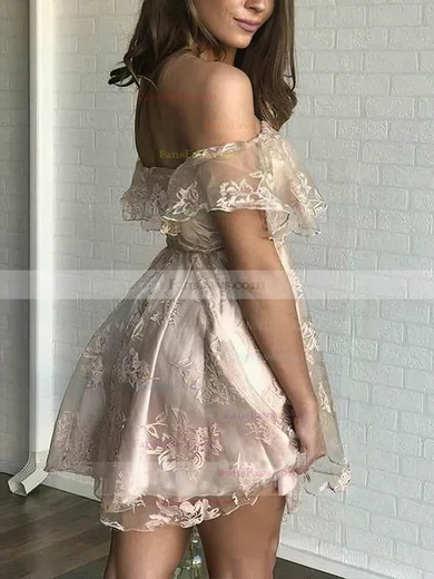 A-line Off-the-shoulder Tulle Lace Short/Mini Short Prom Dresses With Appliques Lace #Favs020020111364