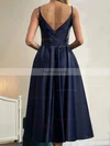 A-line V-neck Satin Ankle-length Short Prom Dresses With Pockets #Favs020020111365