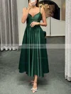 A-line V-neck Satin Ankle-length Short Prom Dresses With Pockets #Favs020020111365