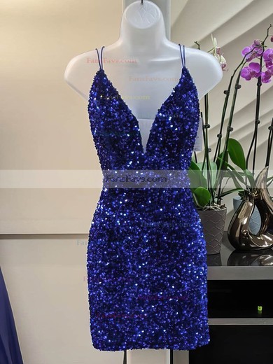 Sheath/Column V-neck Sequined Short/Mini Short Prom Dresses #Favs020020109967