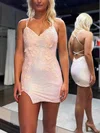 Sheath/Column V-neck Sequined Short/Mini Short Prom Dresses With Appliques Lace #Favs020020111368