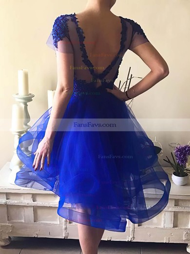 A-line Scoop Neck Tulle Short/Mini Lace Short Prom Dresses #Favs020020109056