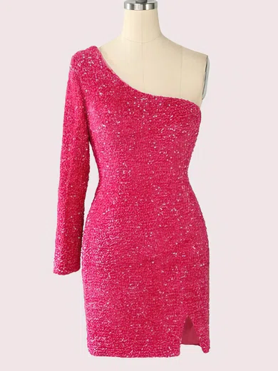 Sheath/Column One Shoulder Sequined Short/Mini Short Prom Dresses With Split Front #Favs020020109969