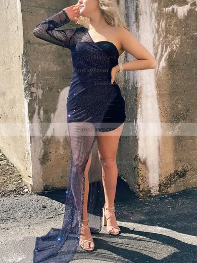 Sheath/Column One Shoulder Glitter Short/Mini Short Prom Dresses #Favs020020110738