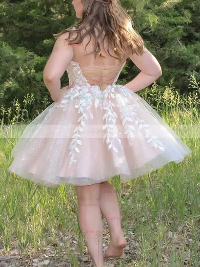 A-line Scoop Neck Tulle Short/Mini Short Prom Dresses With Lace #Favs020020110739