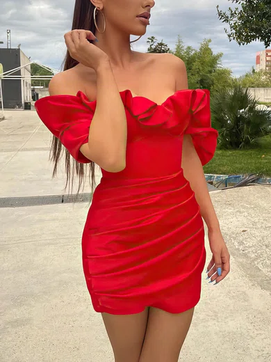 Sheath/Column Off-the-shoulder Stretch Crepe Short/Mini Short Prom Dresses With Ruffles #Favs020020111371