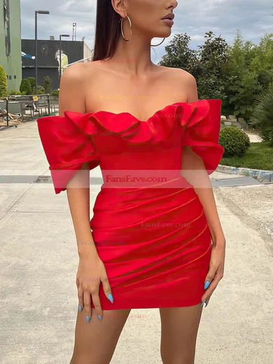 Sheath/Column Off-the-shoulder Stretch Crepe Short/Mini Short Prom Dresses With Ruffles #Favs020020111371