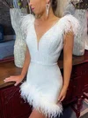 Sheath/Column V-neck Stretch Crepe Short/Mini Short Prom Dresses With Feathers / Fur #Favs020020110741