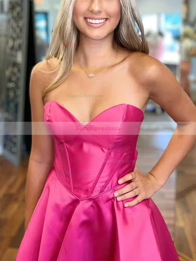 A-line Sweetheart Satin Knee-length Short Prom Dresses #Favs020020110742