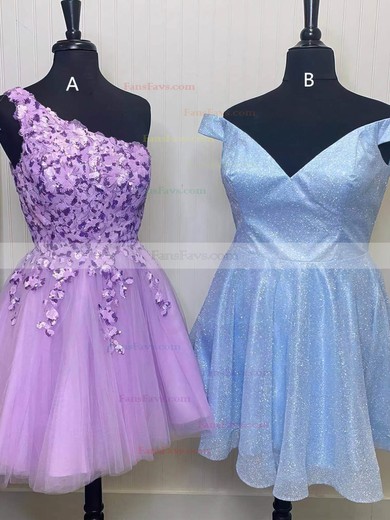 A-line One Shoulder Tulle Short/Mini Short Prom Dresses With Flower(s) #Favs020020109975